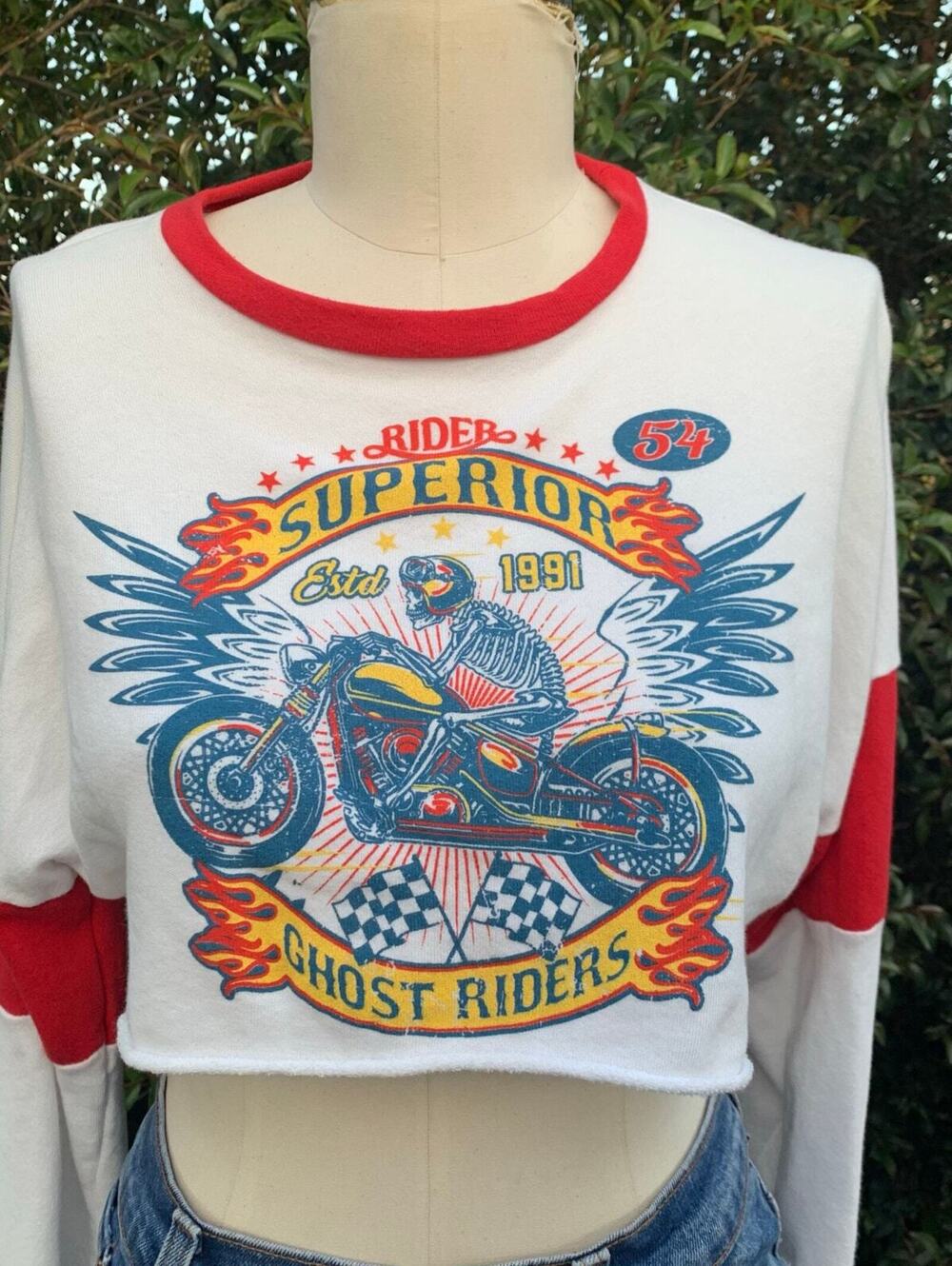 Cropped Ghost Riders Midriff Moto Crop Top Biker Women’s Small Grunge